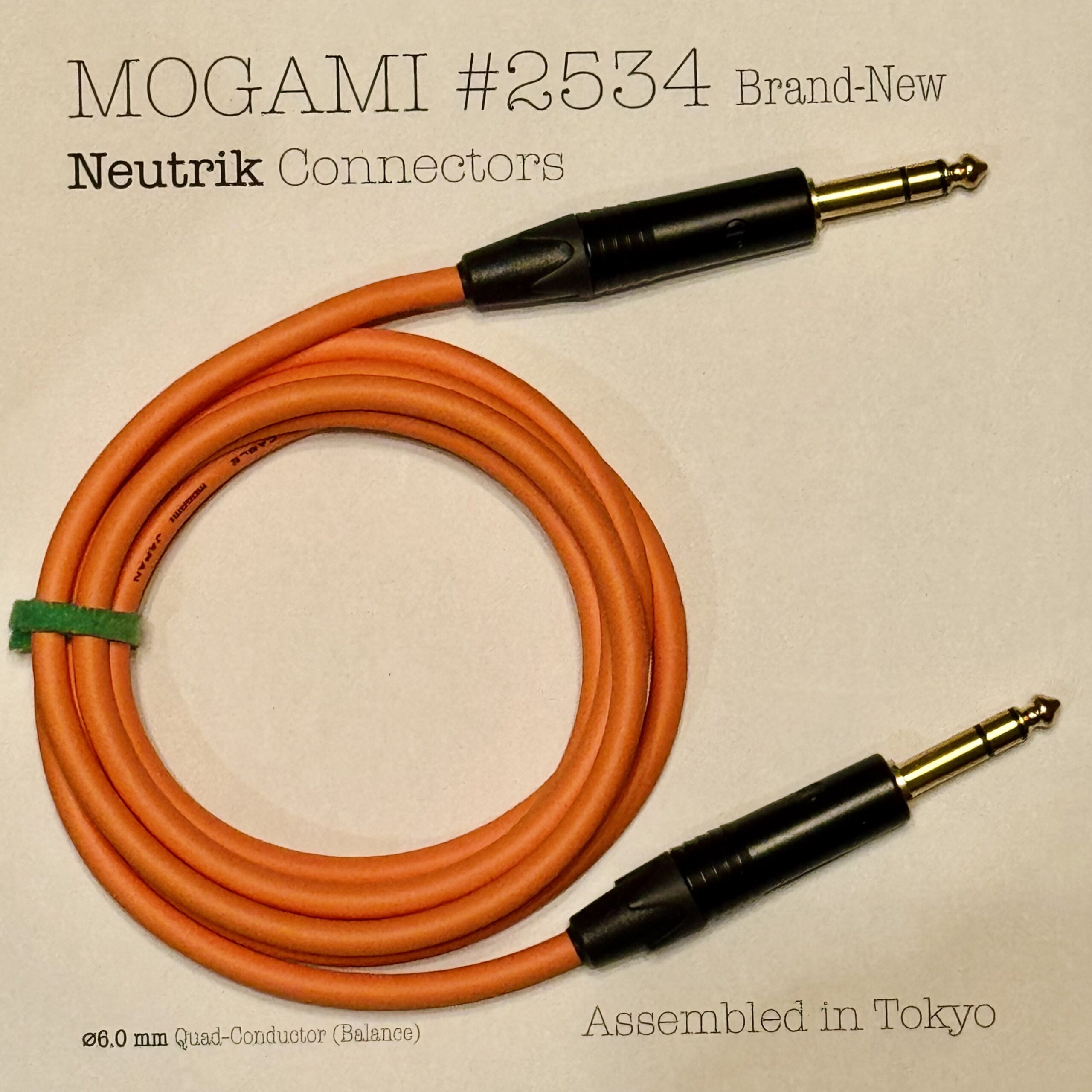 Neutrik NP3X-B TRS and NP3X-B TRS connectors on Mogami 2534 Orange cable