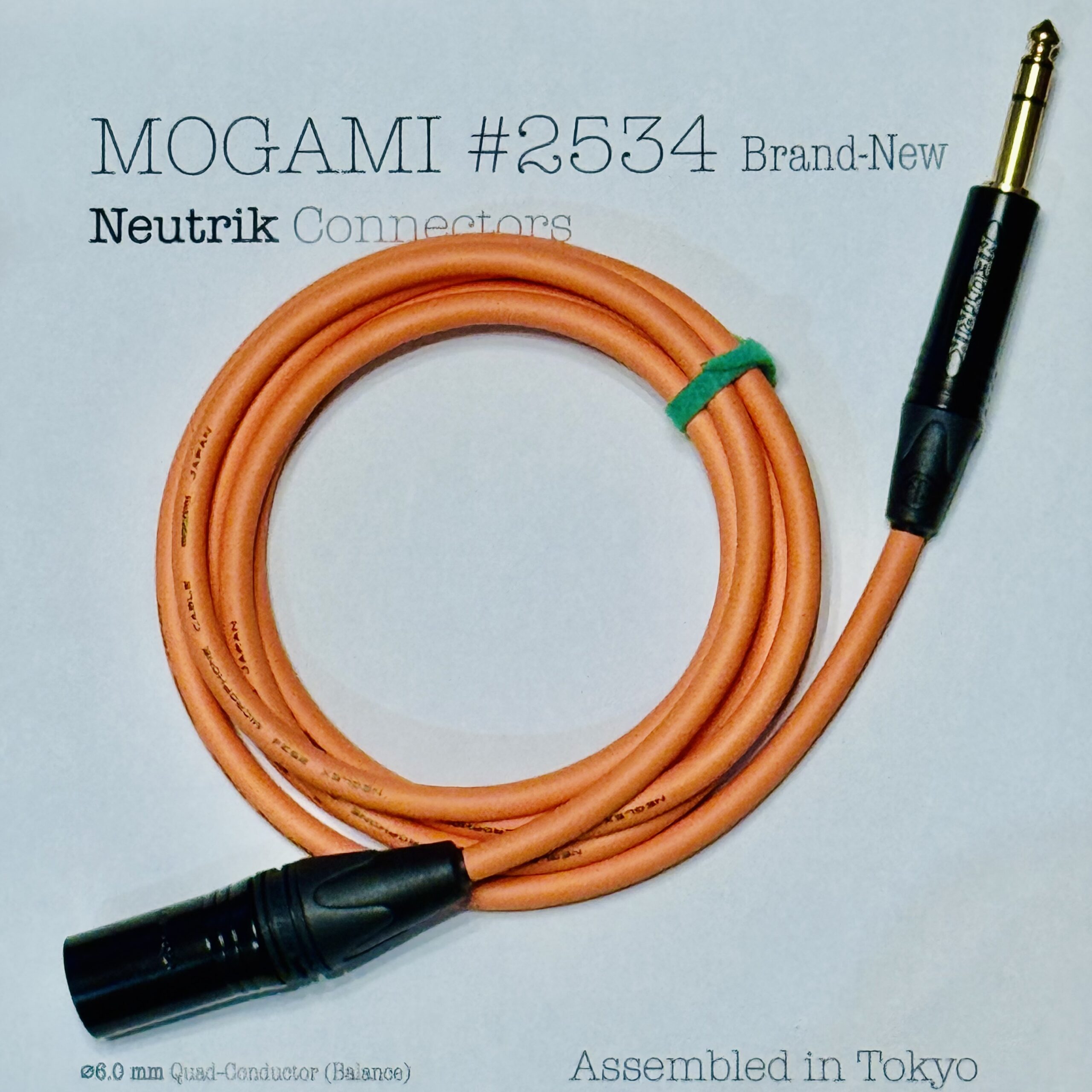 Neutrik NC3MXX-B Male XLR and NP3X-B TRS connectors on Mogami 2534 Orange cable