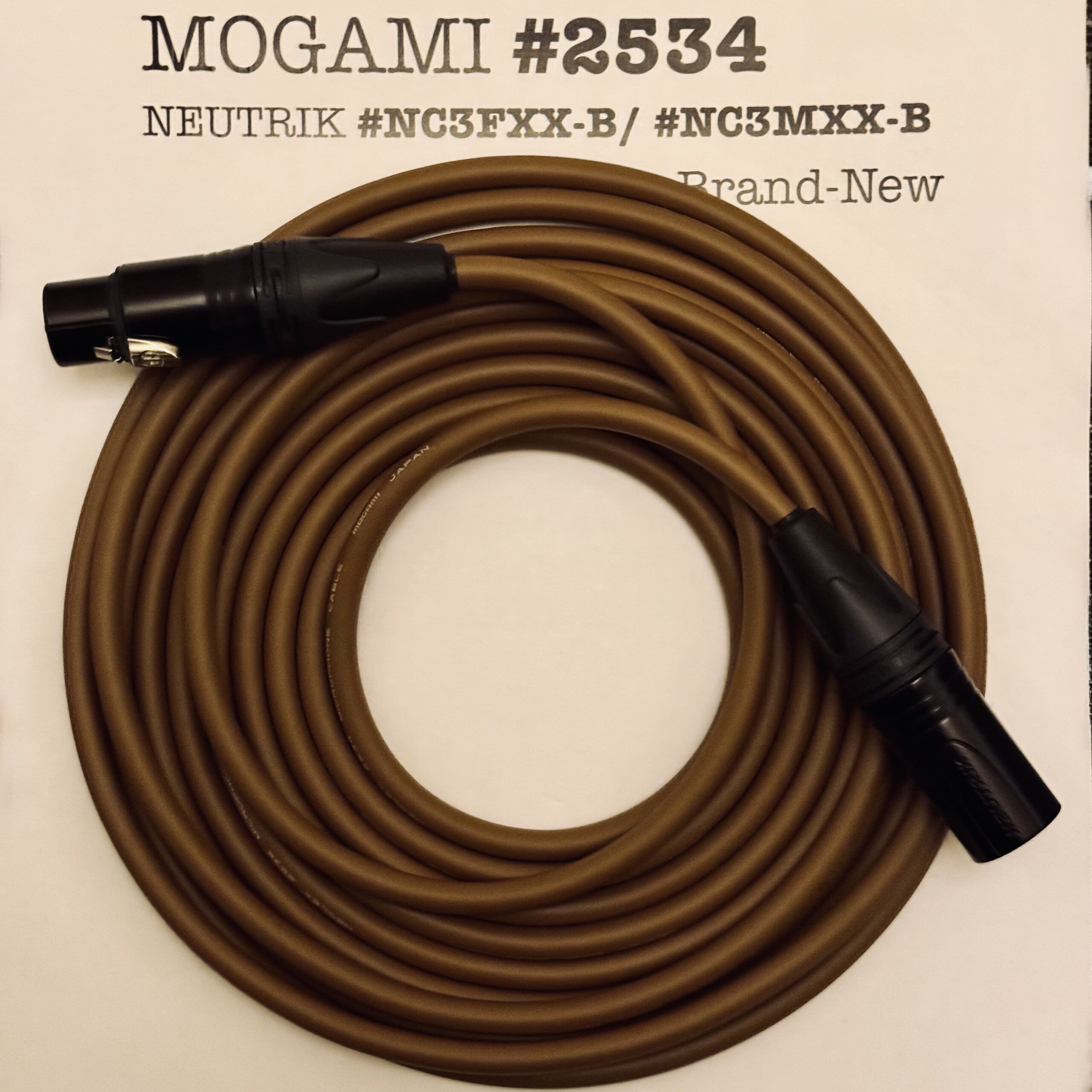 Mogami 2534 Brown XLR microphone cable with Neutrik NC3MXX-B and NC3FXX-B connectors