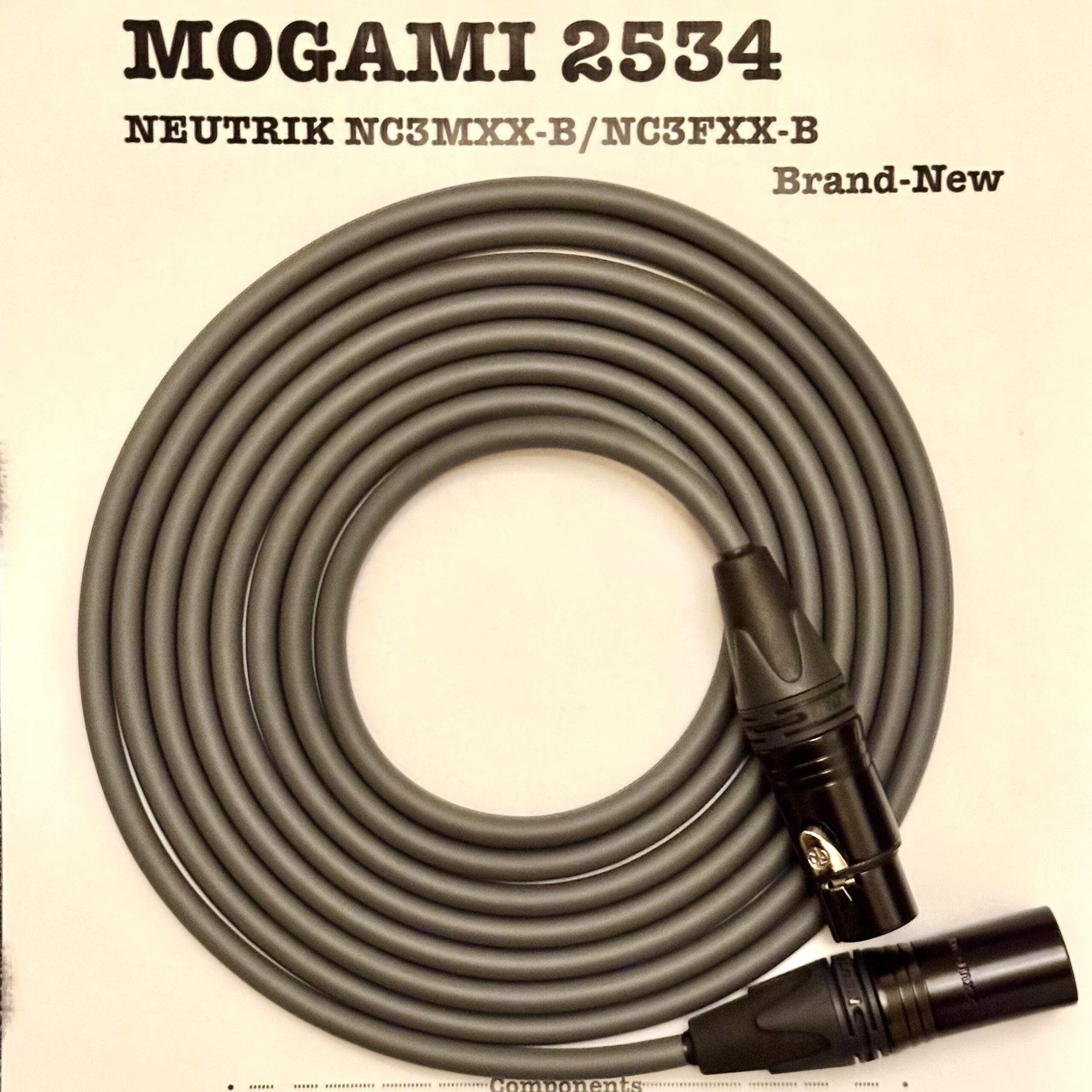 Mogami 2534 Gray XLR microphone cable with Neutrik NC3MXX-B and NC3FXX-B connectors