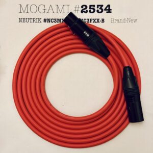 Mogami 2534 Red XLR microphone cable with Neutrik NC3MXX-B and NC3FXX-B connectors