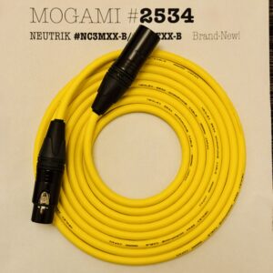 Mogami 2534 Yellow XLR microphone cable with Neutrik NC3MXX-B and NC3FXX-B connectors
