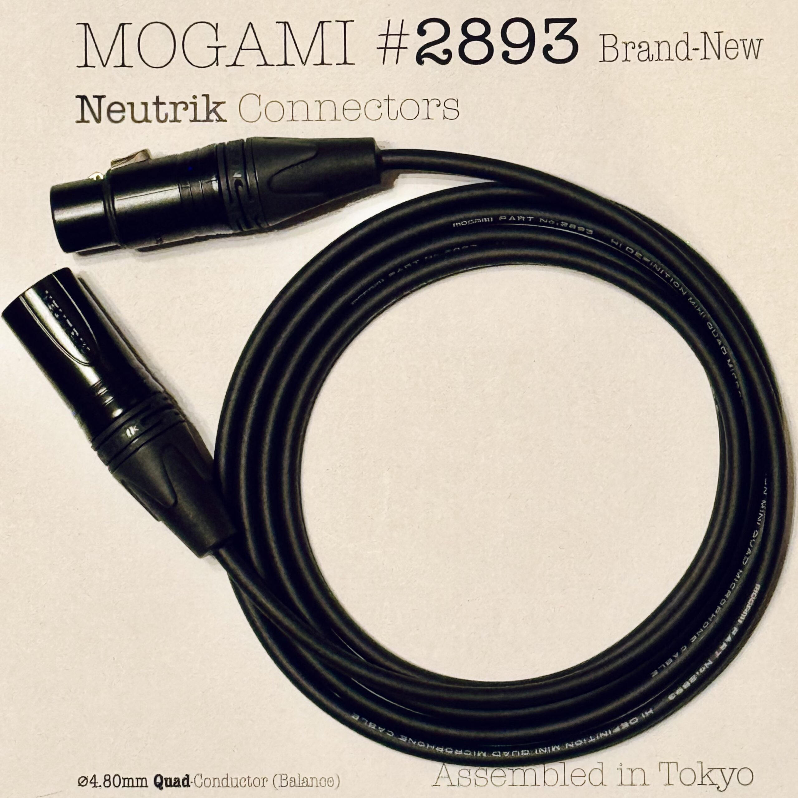 Mogami 2893 Black XLR microphone cable with Neutrik NC3MXX-B and NC3FXX-B connectors