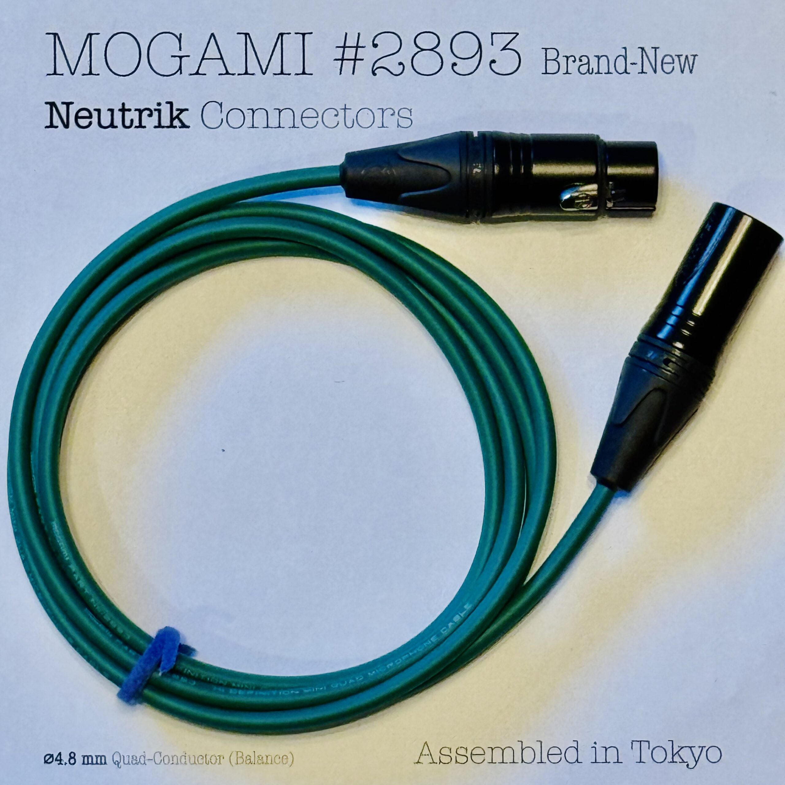 Mogami 2893 Green XLR microphone cable with Neutrik NC3MXX-B and NC3FXX-B connectors