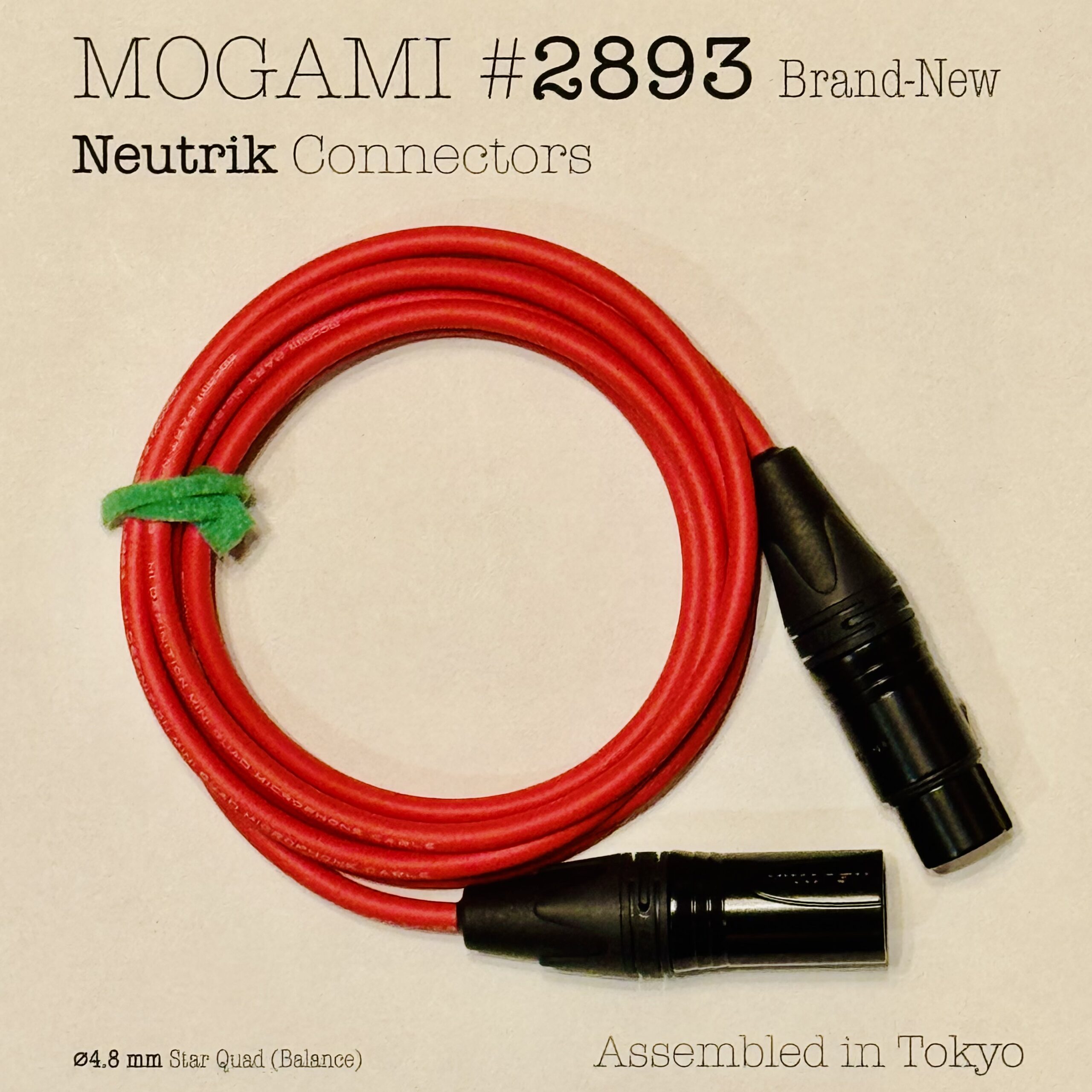 Mogami 2893 Red XLR microphone cable with Neutrik NC3MXX-B and NC3FXX-B connectors