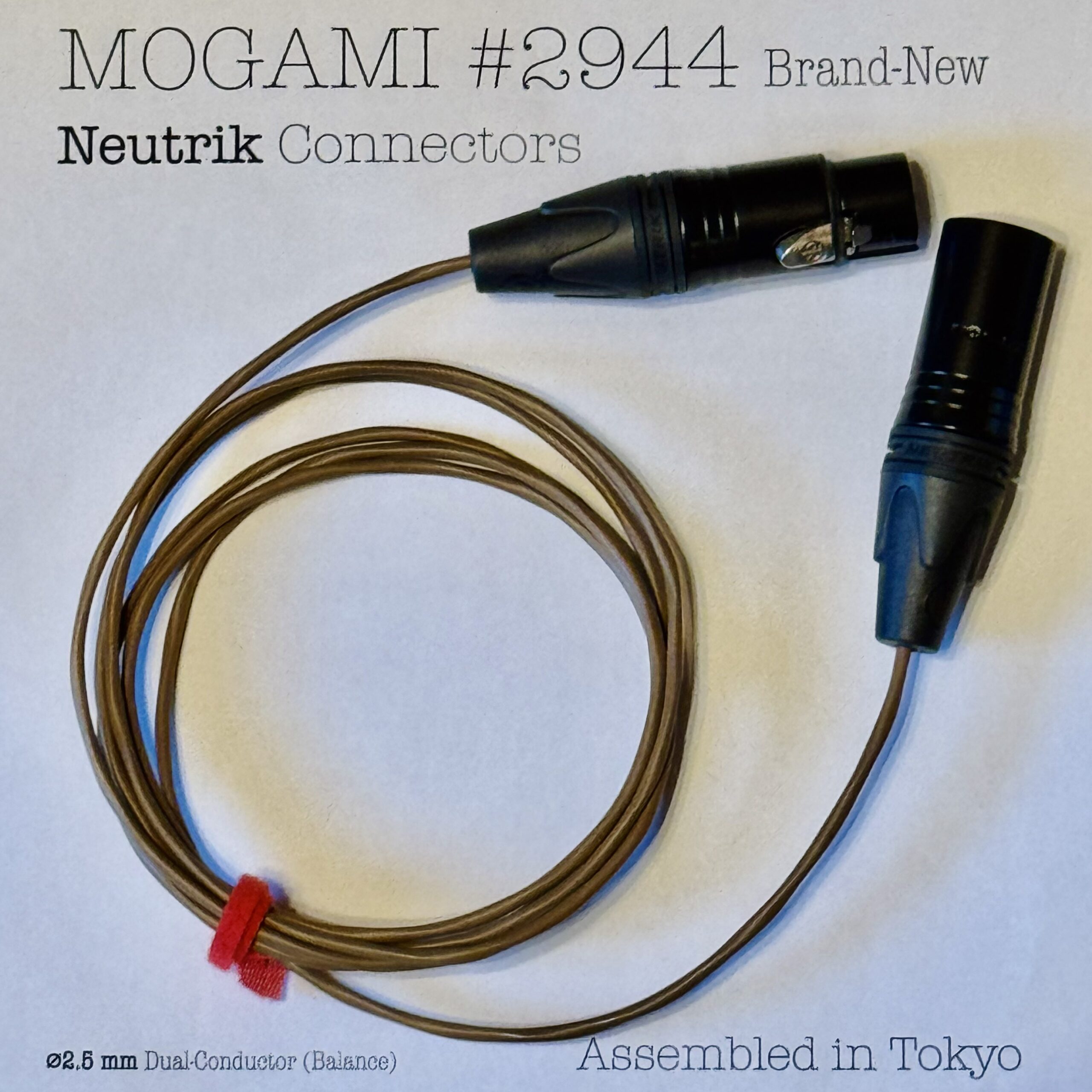 Mogami 2944 Brown XLR microphone cable with Neutrik NC3MXX-B and NC3FXX-B connectors