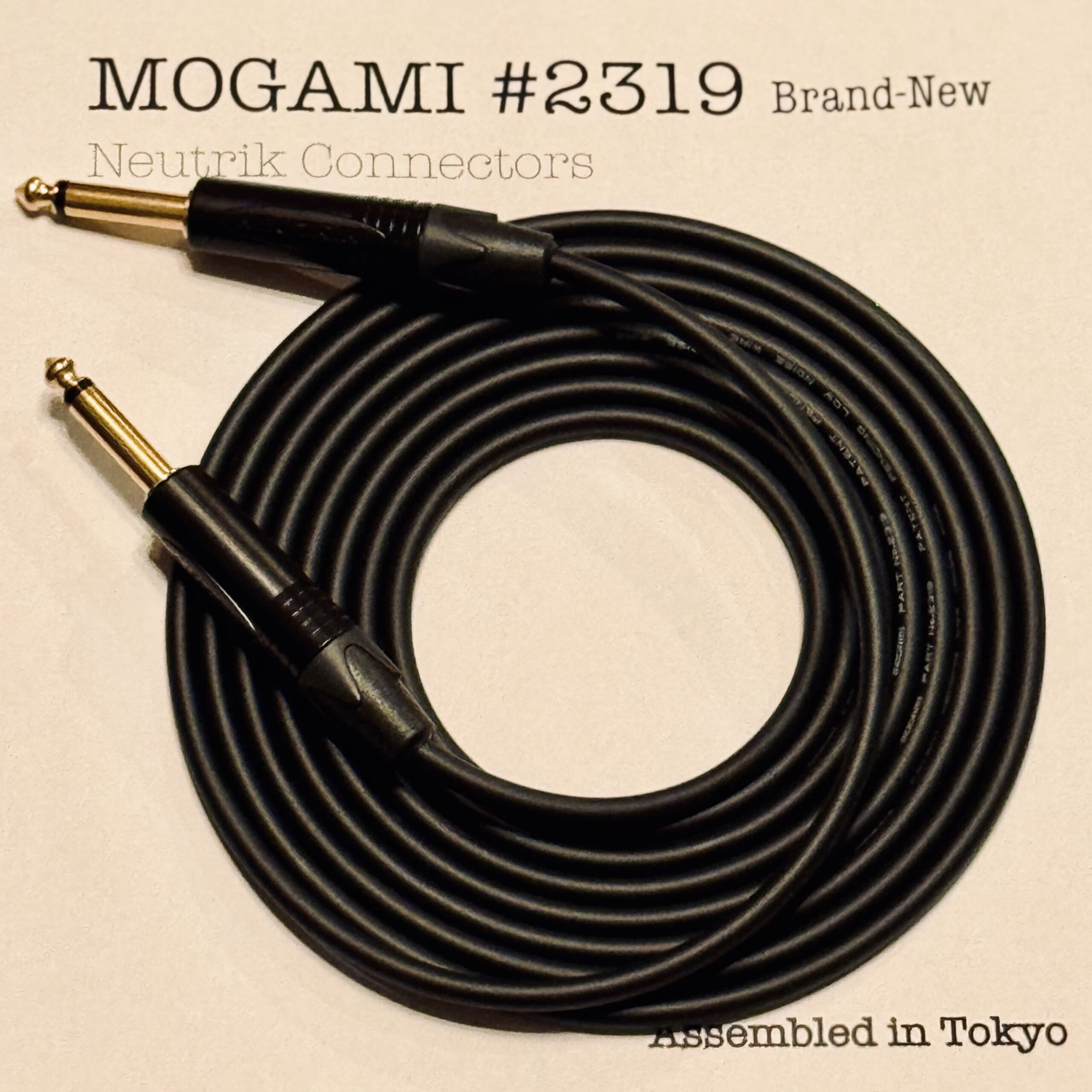 Mogami 2319 Black guitar cable with Neutrik NP2X-B and NP2X-B 6.35mm TS connectors