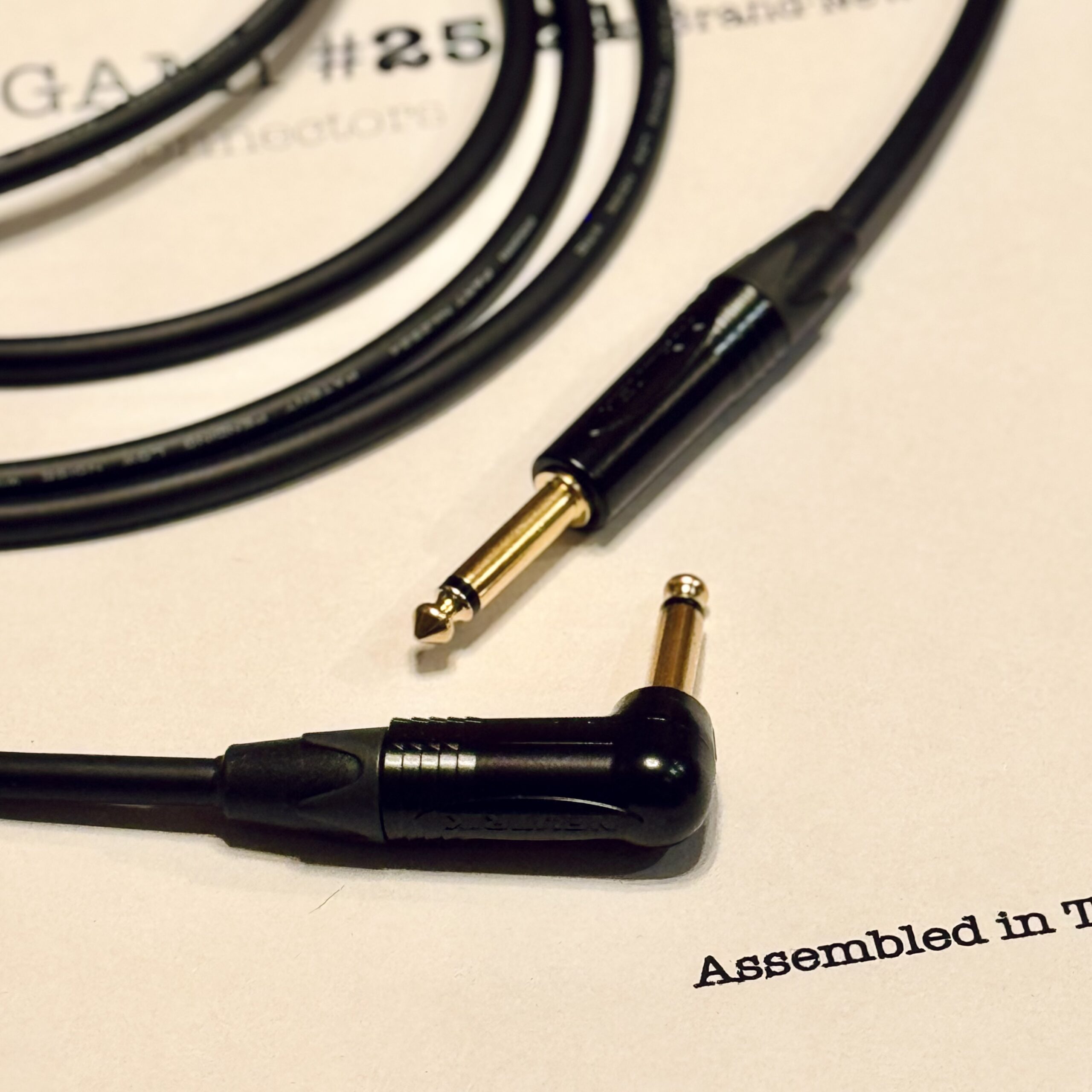 Neutrik NP2RX-B TS and NP2X-B TS connectors on Mogami 2524 Black cable