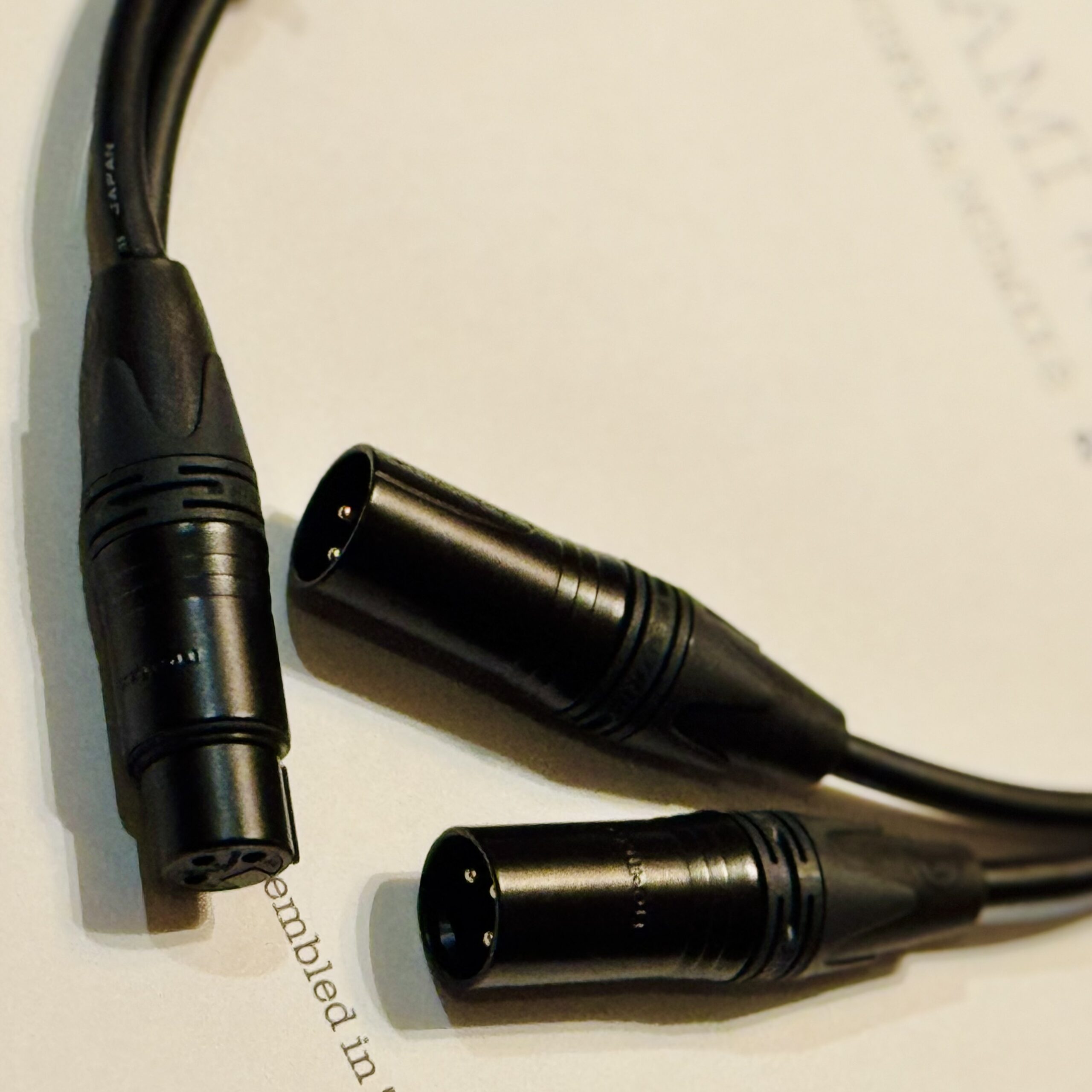 1× NC3FXX-B XLR Female and 2× Neutrik NC3MXX-B XLR Male connectors connectors on Mogami 2534 Black Parallel 2-Way splitter XLR cable