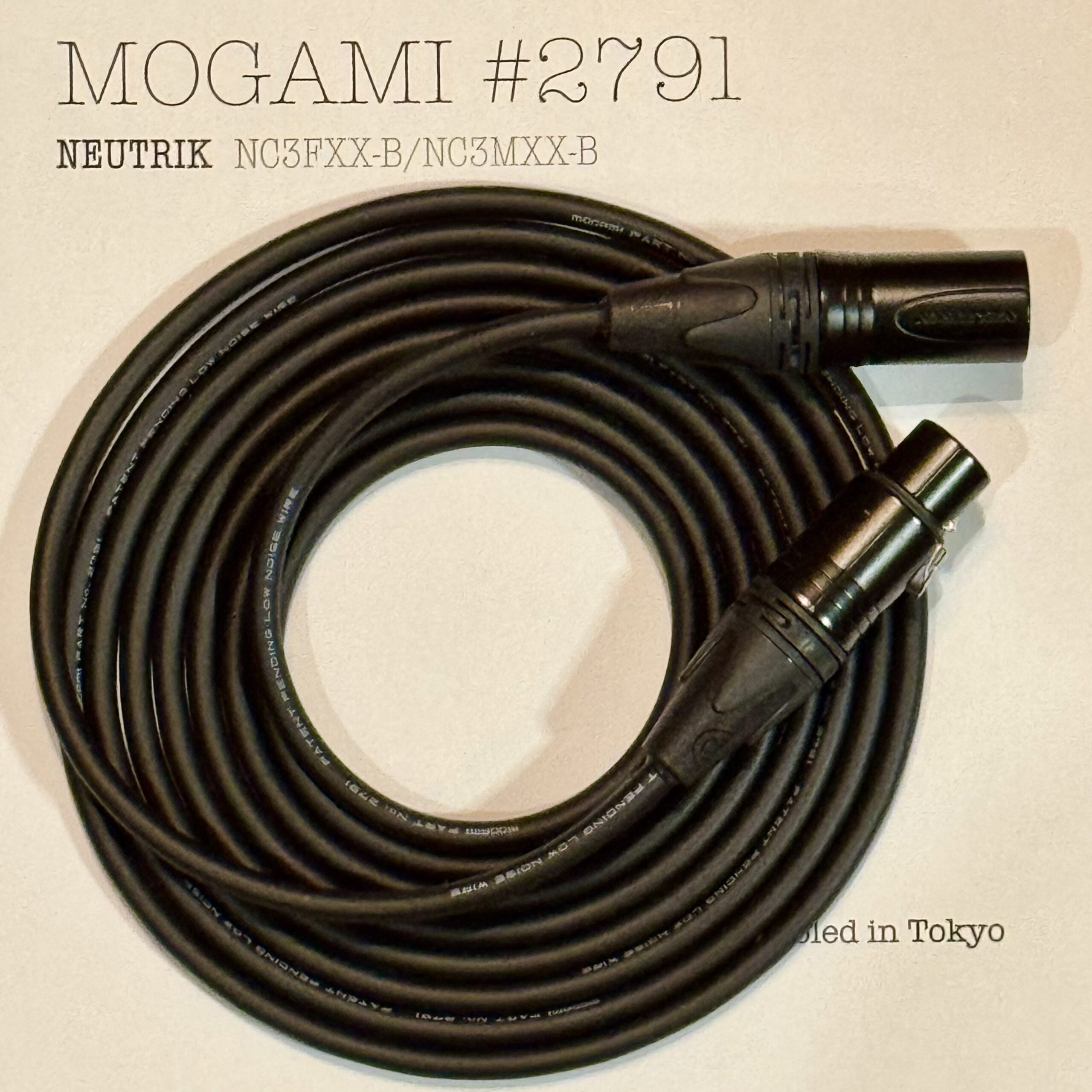 Mogami 2791 Black XLR microphone cable with Neutrik NC3MXX-B and NC3FXX-B connectors