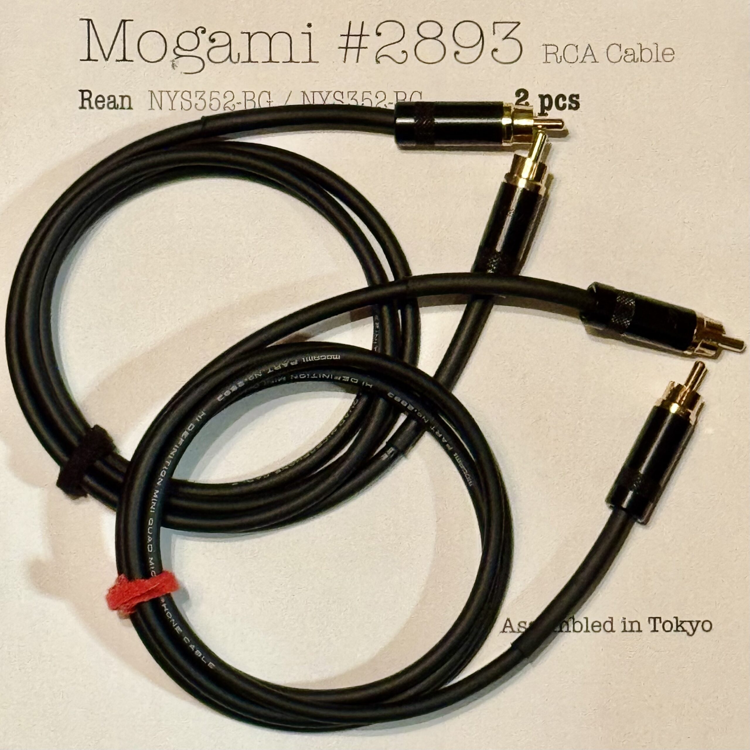 2 pcs Mogami 2893 Black and Black RCA Interconnect with Neutrik / Rean NYS352-BG and NYS352-BG connectors