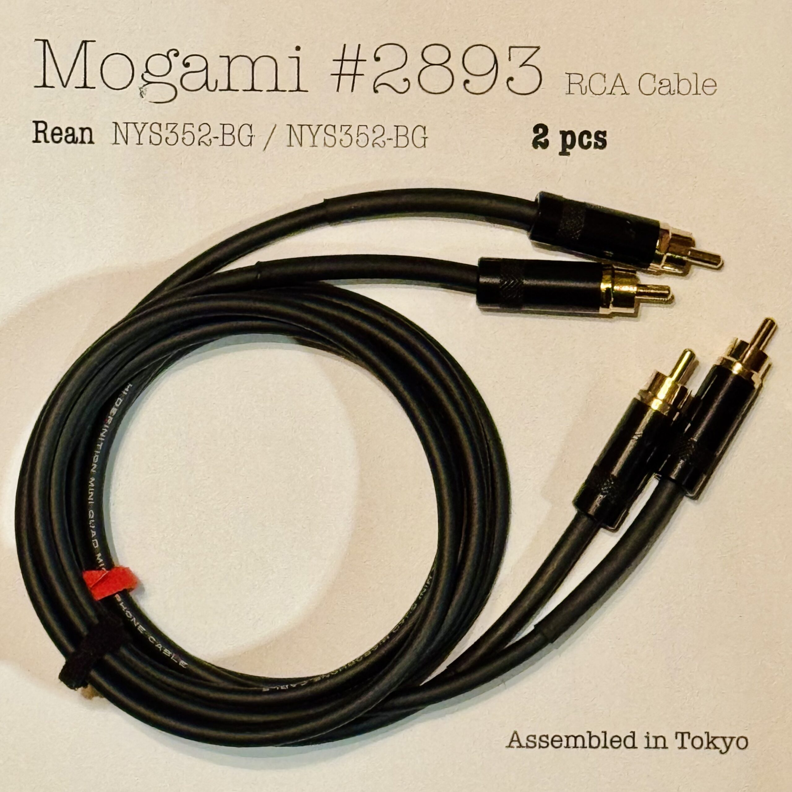 2 pcs Mogami 2893 Black and Black RCA Interconnect with Neutrik / Rean NYS352-BG and NYS352-BG connectors