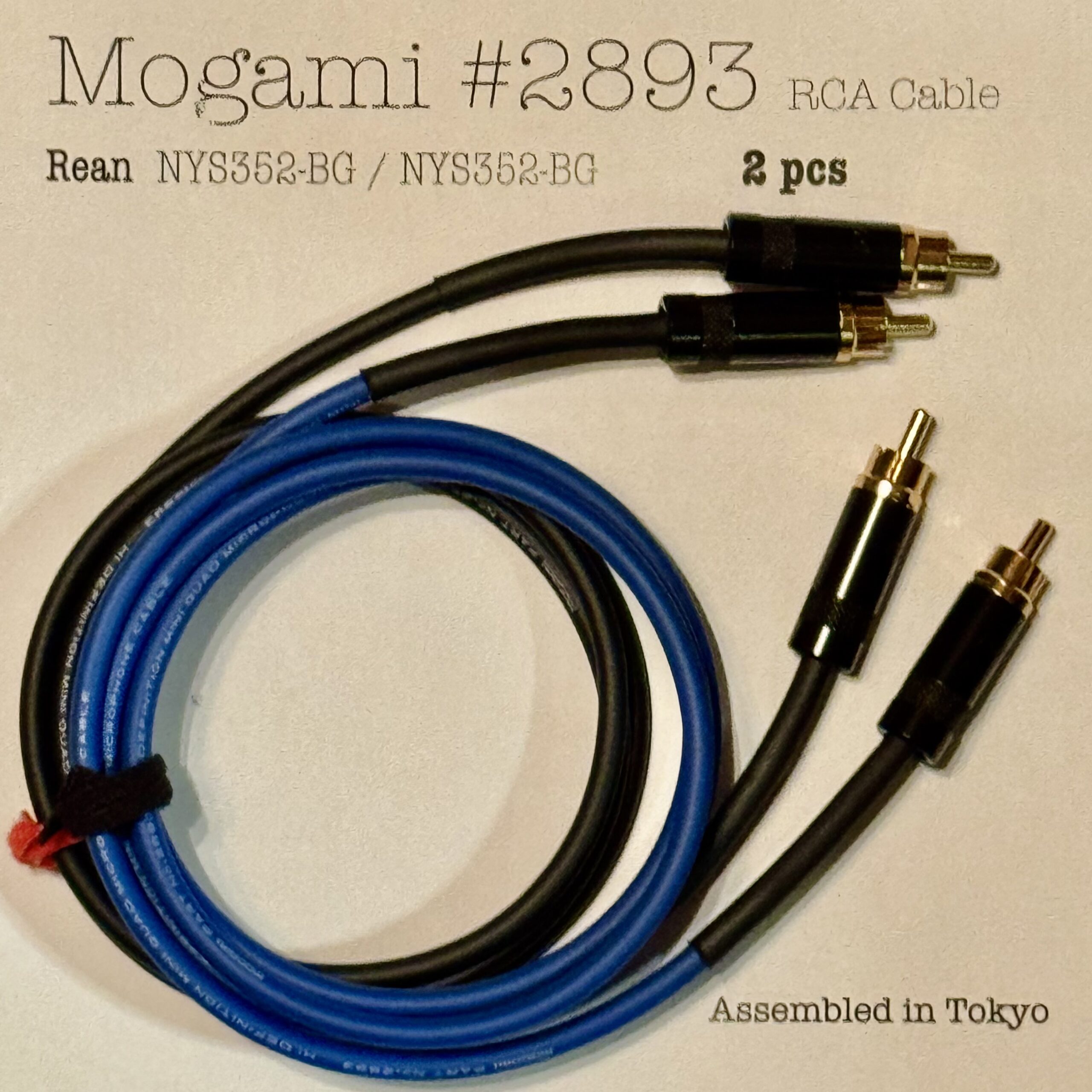 2 pcs Mogami 2893 Black and Blue RCA Interconnect with Neutrik / Rean NYS352-BG and NYS352-BG connectors