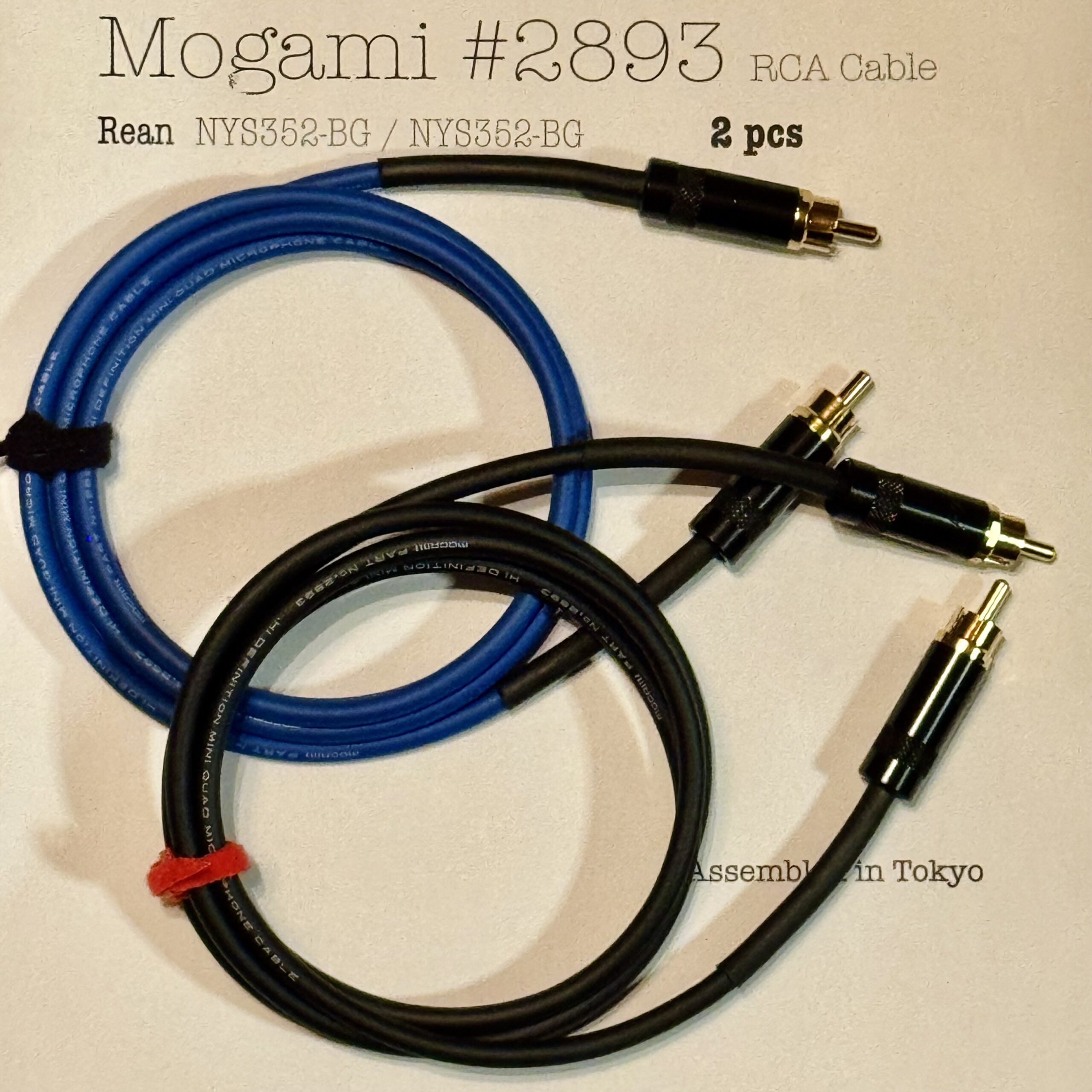 2 pcs Mogami 2893 Black and Blue RCA Interconnect with Neutrik / Rean NYS352-BG and NYS352-BG connectors