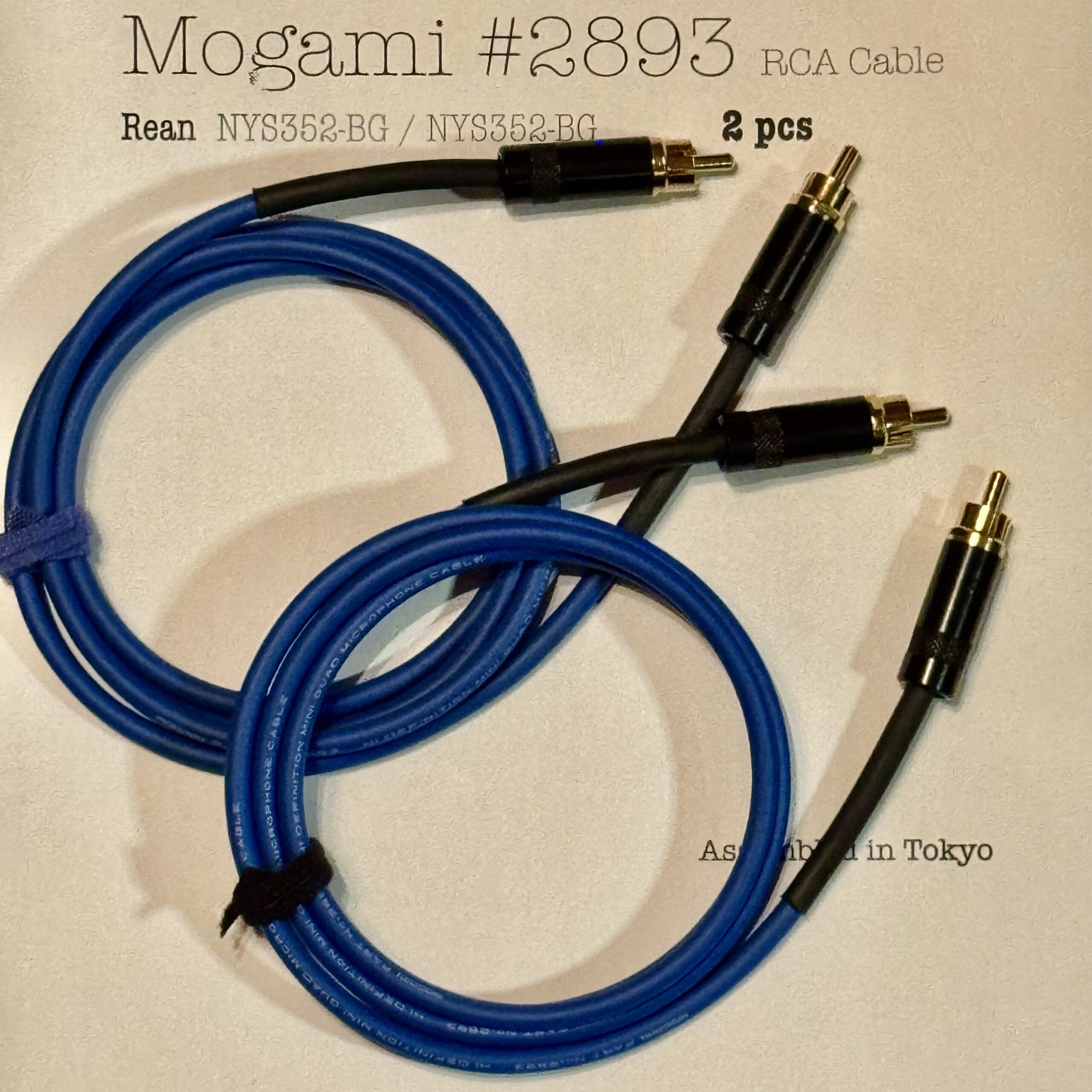 2 pcs Mogami 2893 Blue and Blue RCA Interconnect with Neutrik / Rean NYS352-BG and NYS352-BG connectors