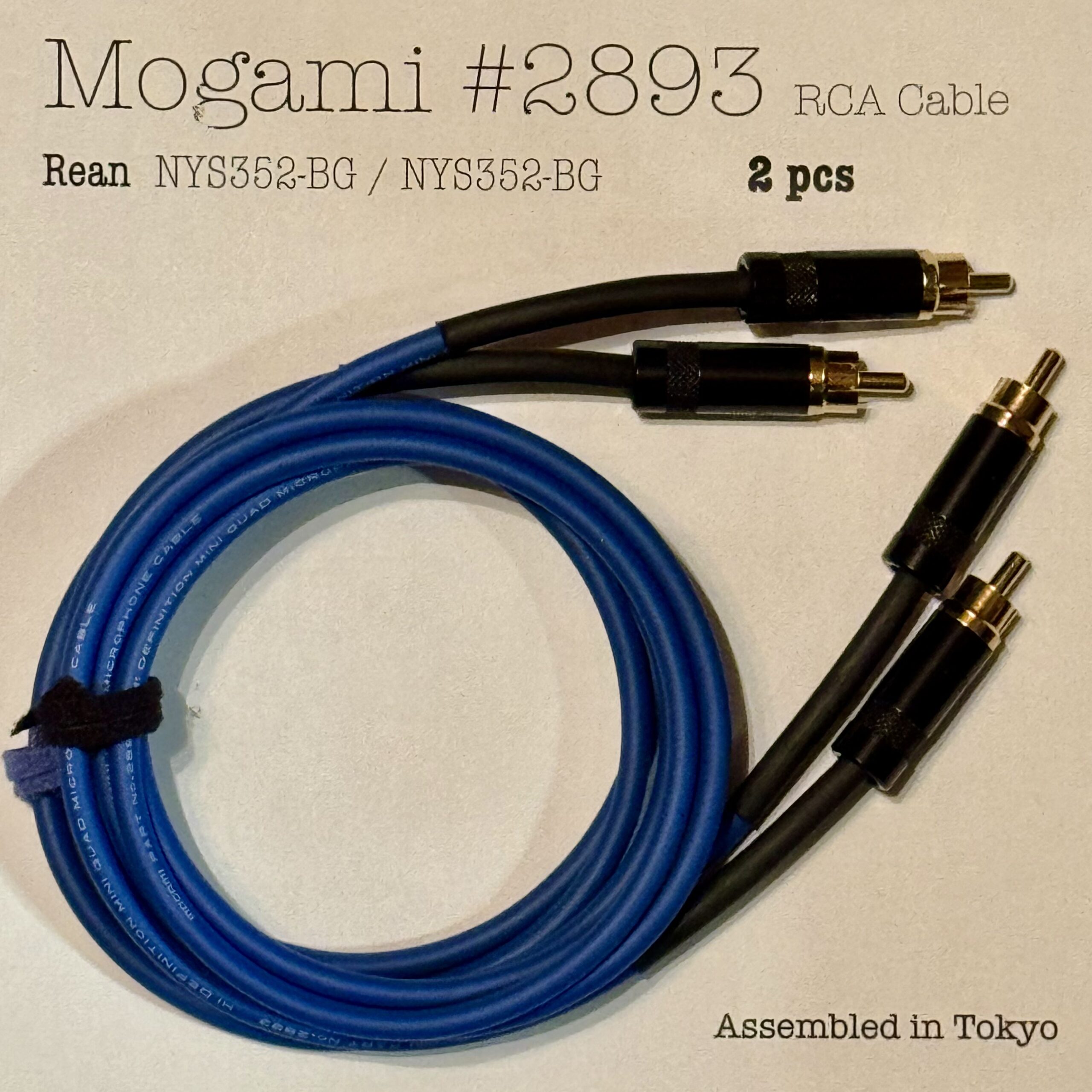 2 pcs Mogami 2893 Blue and Blue RCA Interconnect with Neutrik / Rean NYS352-BG and NYS352-BG connectors