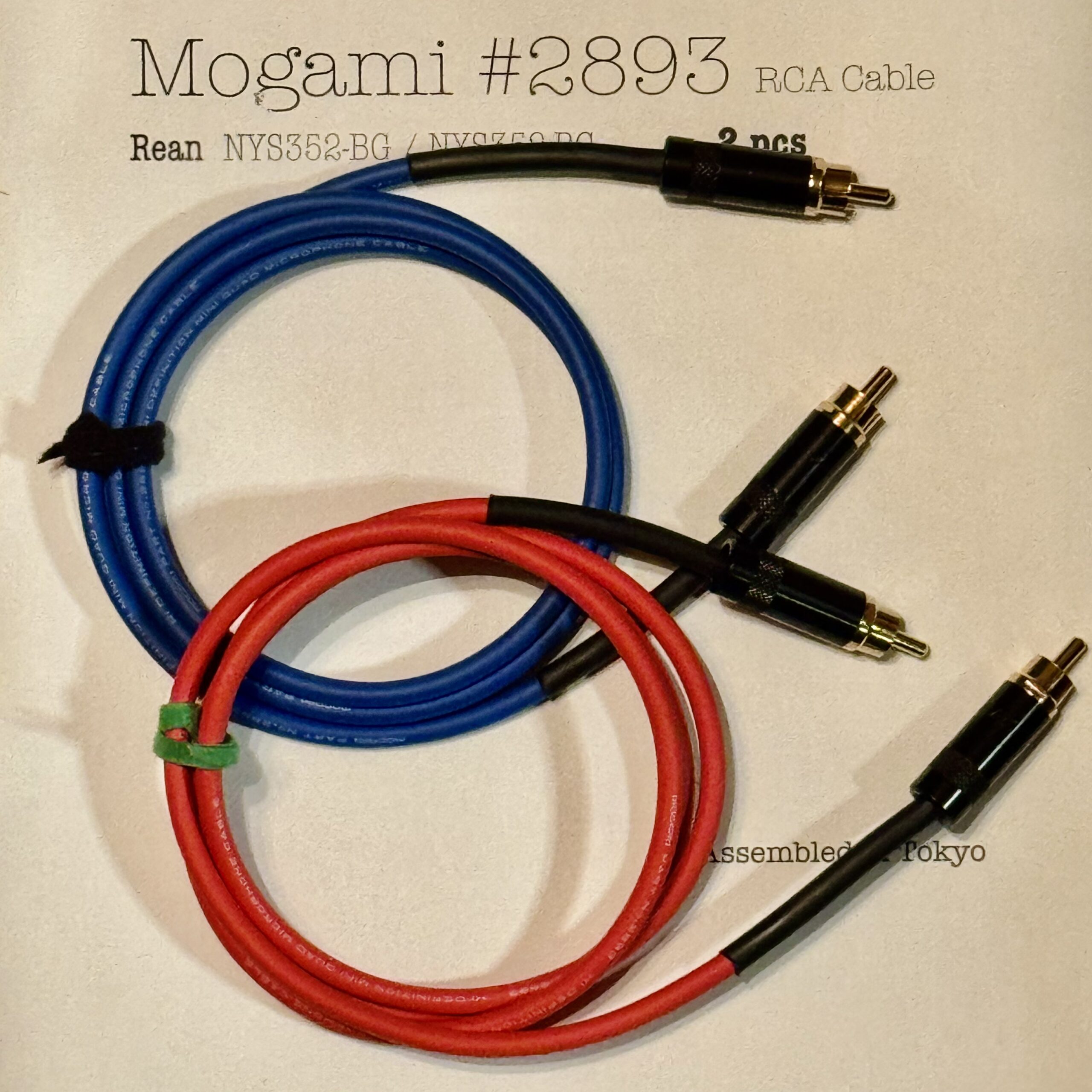 2 pcs Mogami 2893 Blue and Red RCA Interconnect with Neutrik / Rean NYS352-BG and NYS352-BG connectors