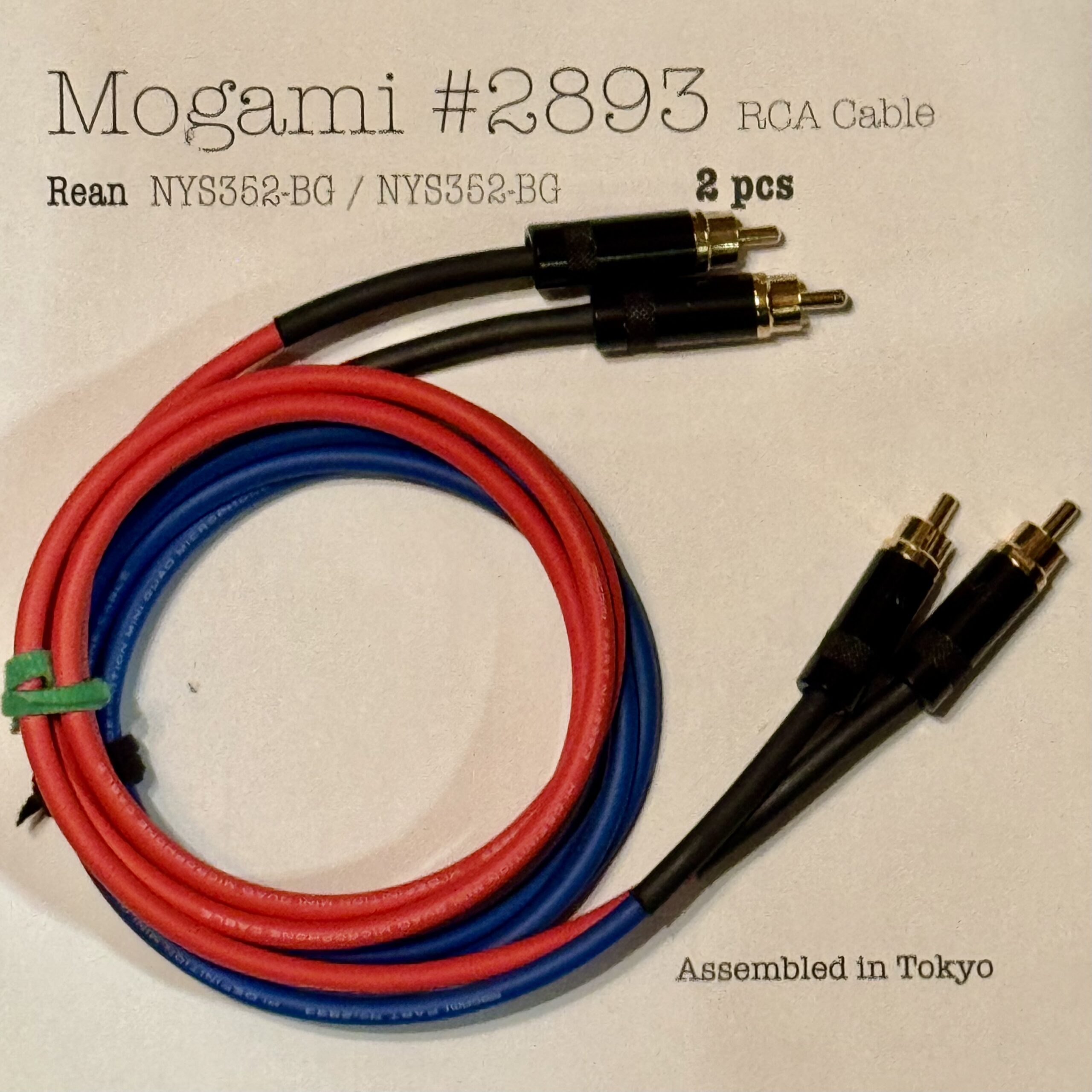 2 pcs Mogami 2893 Blue and Red RCA Interconnect with Neutrik / Rean NYS352-BG and NYS352-BG connectors