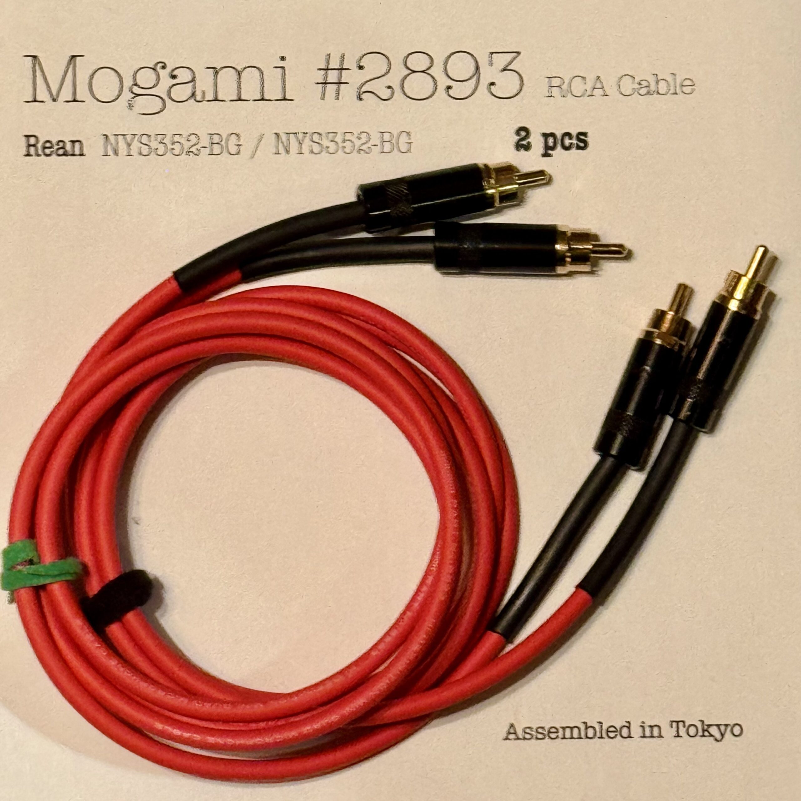 2 pcs Mogami 2893 Red and Red RCA Interconnect with Neutrik / Rean NYS352-BG and NYS352-BG connectors