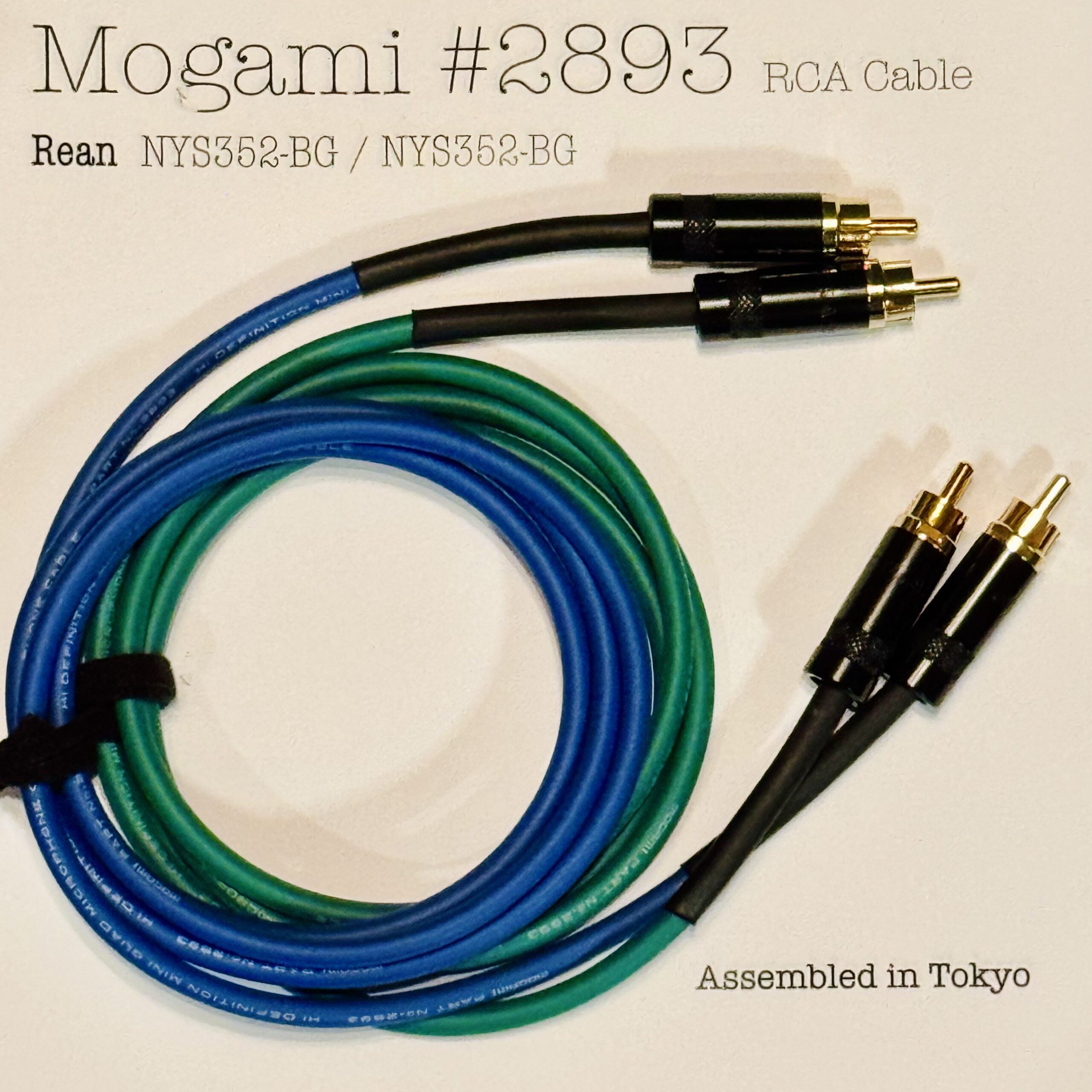 2 pcs Mogami 2893 Blue and Green RCA Interconnect with Neutrik / Rean NYS352-BG and NYS352-BG connectors
