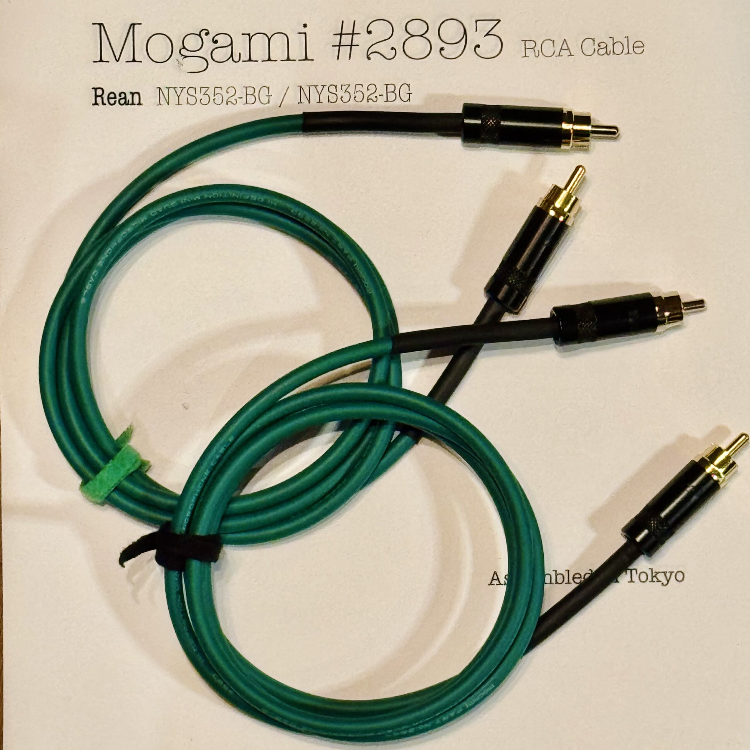 2 pcs Mogami 2893 Green and Green RCA Interconnect with Neutrik / Rean NYS352-BG and NYS352-BG connectors