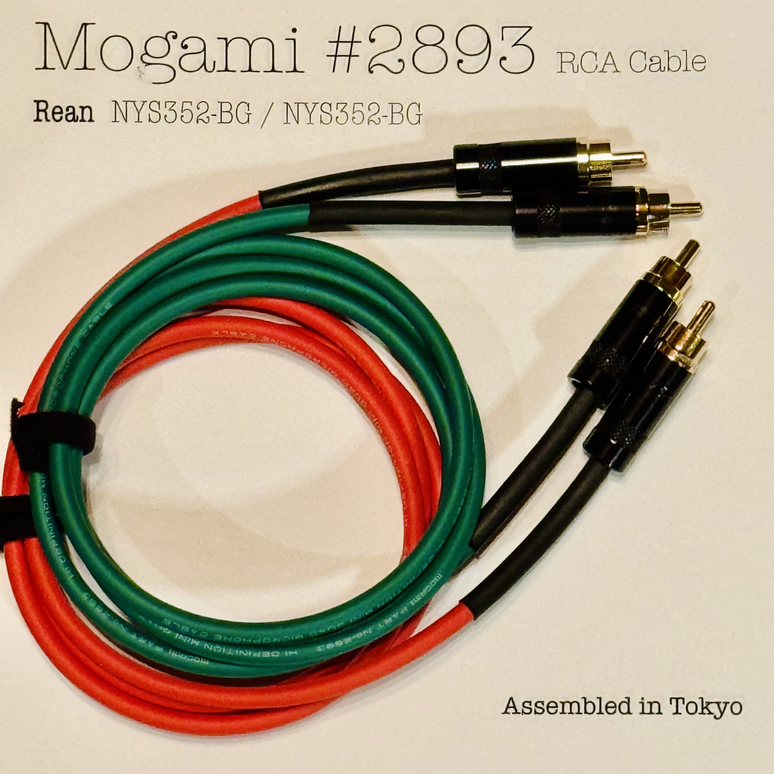 2 pcs Mogami 2893 Red and Green RCA Interconnect with Neutrik / Rean NYS352-BG and NYS352-BG connectors