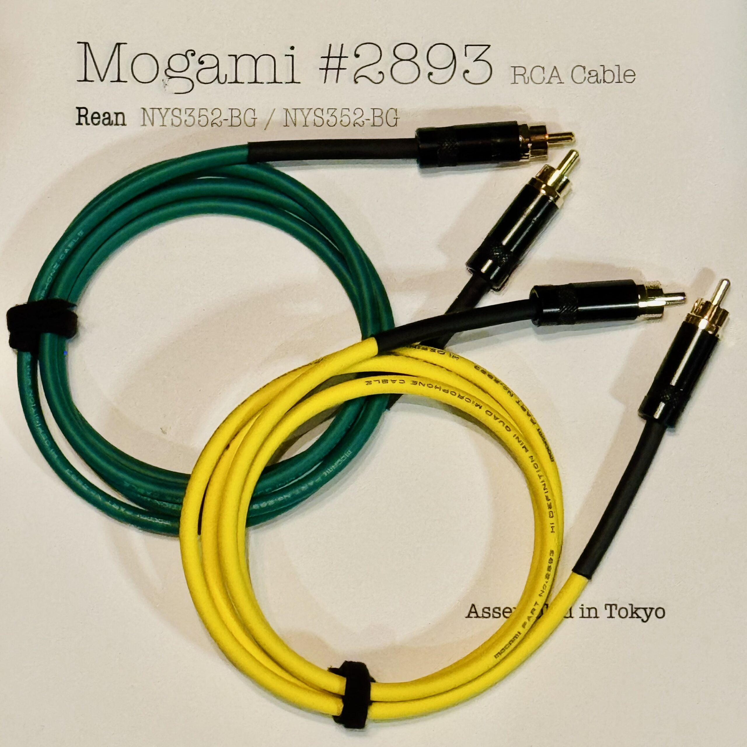 2 pcs Mogami 2893 Yellow and Green RCA Interconnect with Neutrik / Rean NYS352-BG and NYS352-BG connectors