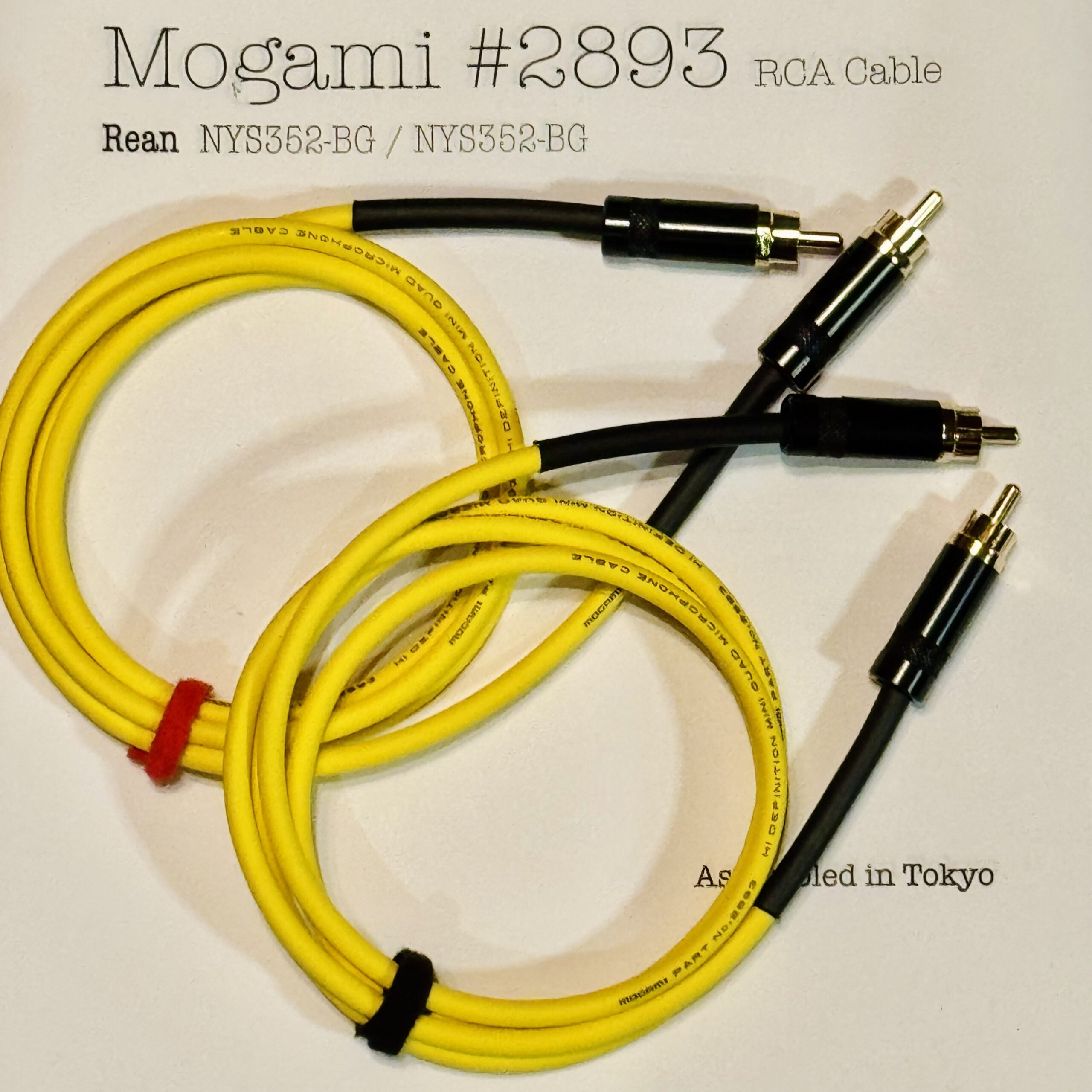 2 pcs Mogami 2893 Yellow and Yellow RCA Interconnect with Neutrik / Rean NYS352-BG and NYS352-BG connectors