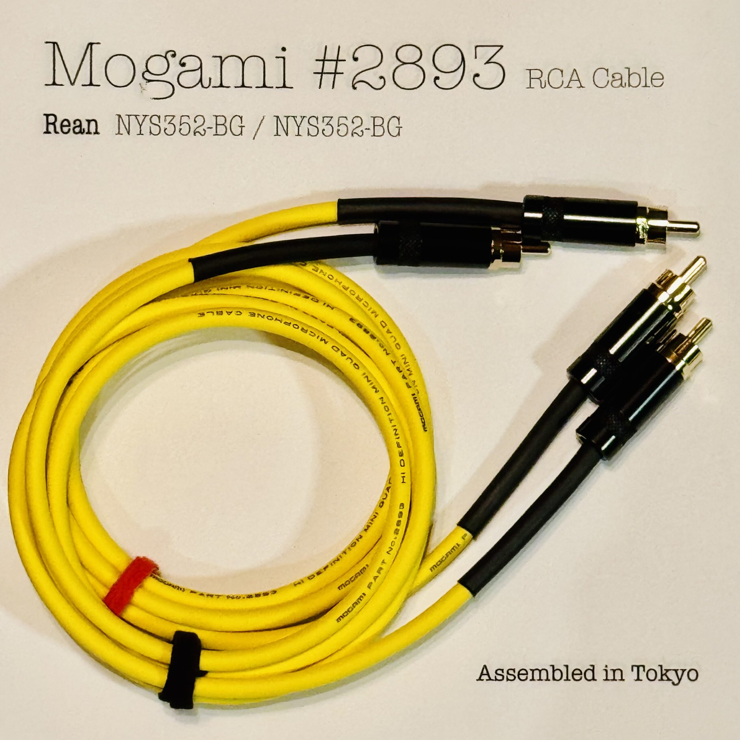 2 pcs Mogami 2893 Yellow and Yellow RCA Interconnect with Neutrik / Rean NYS352-BG and NYS352-BG connectors