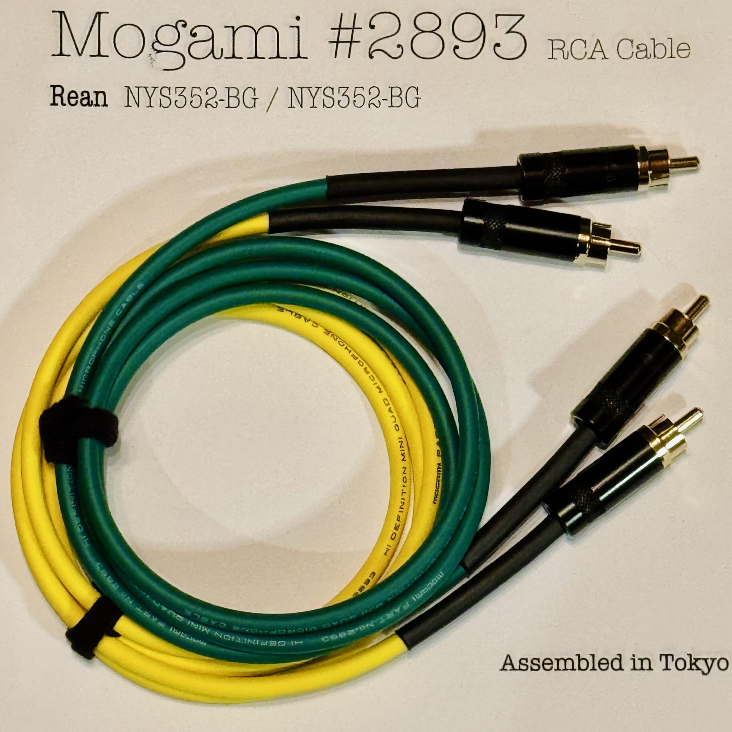 2 pcs Mogami 2893 Yellow and Green RCA Interconnect with Neutrik / Rean NYS352-BG and NYS352-BG connectors