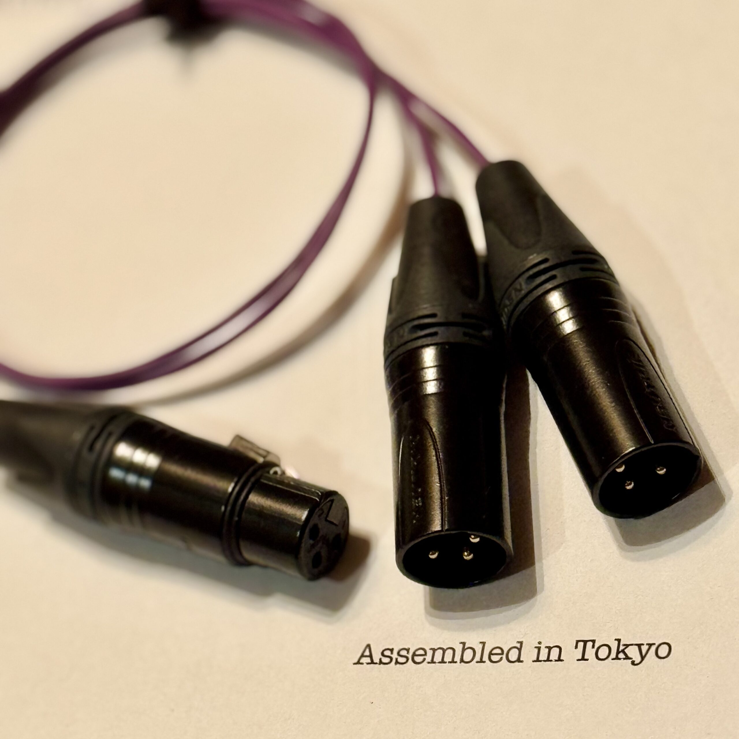 1× NC3FXX-B XLR Female and 2× Neutrik NC3MXX-B XLR Male connectors connectors on Mogami 2944 Purple Parallel 2-Way splitter XLR cable