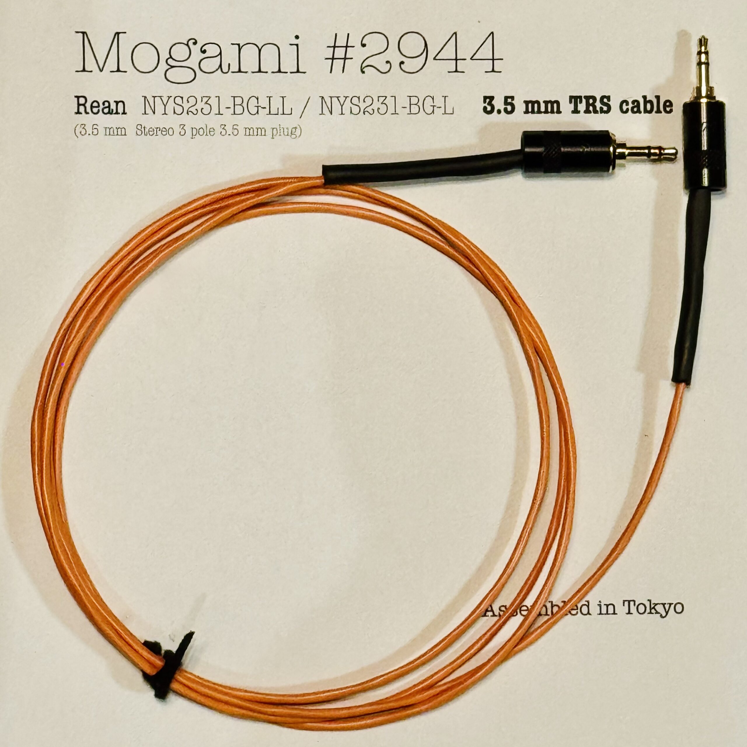 Mogami 2944 Orange 3.5mm stereo cable with NYS231-BG-LL (3.5mm TRS) connectors