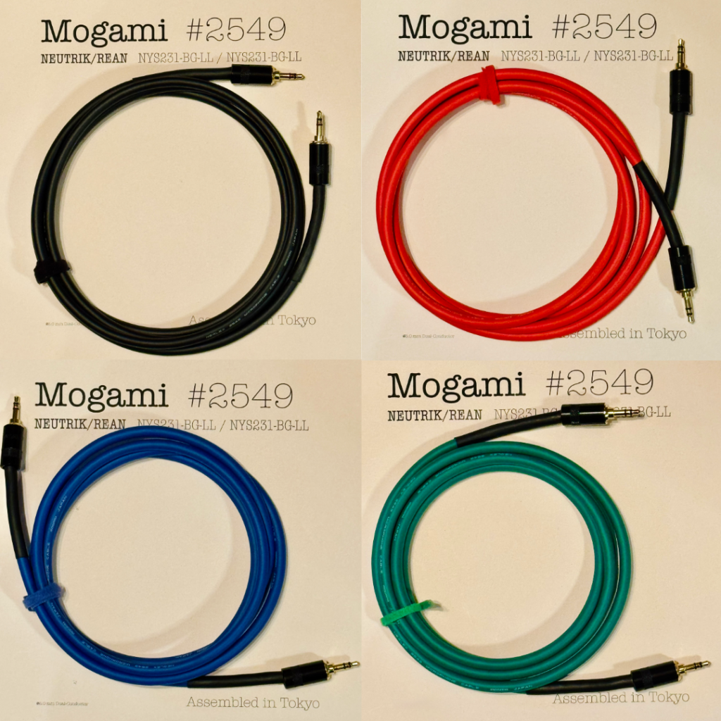 Mogami 2549 Black, Red, Blue and Green Cables with Neutrik / Rean NYS231-BG-LL 3.5mm TRS Mini connectors