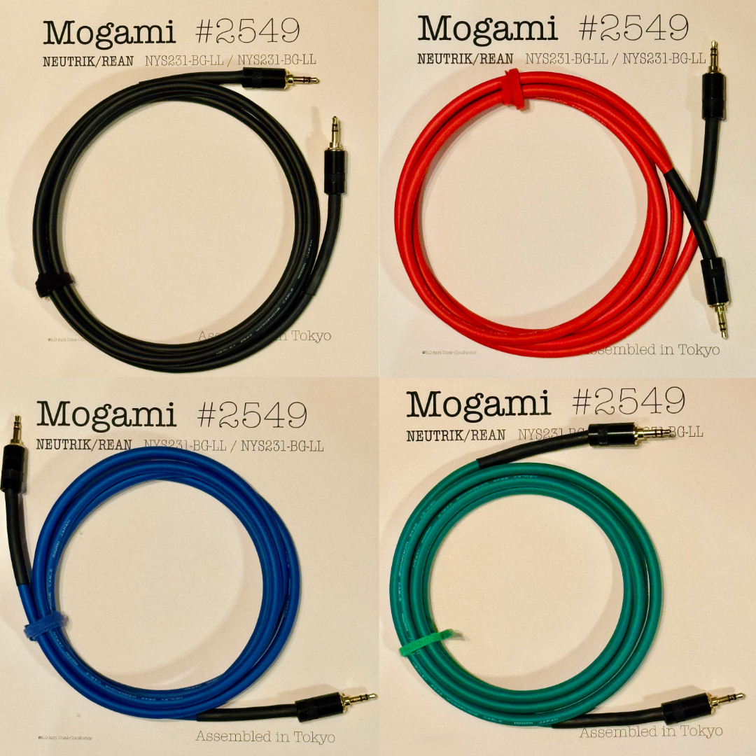 Mogami 2549 Black, Red, Blue and Green Cables with Neutrik / Rean NYS231-BG-LL 3.5mm TRS Mini connectors