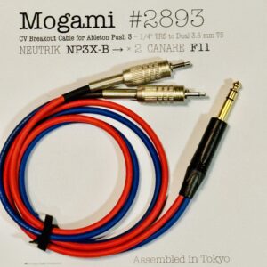 Mogami 2893 red and blue CV break-out cables for Ableton Push 3 with Neutrik NP3X-B 1/4 TRS to Dual CANARE F-11 3.5 mm TS connectors