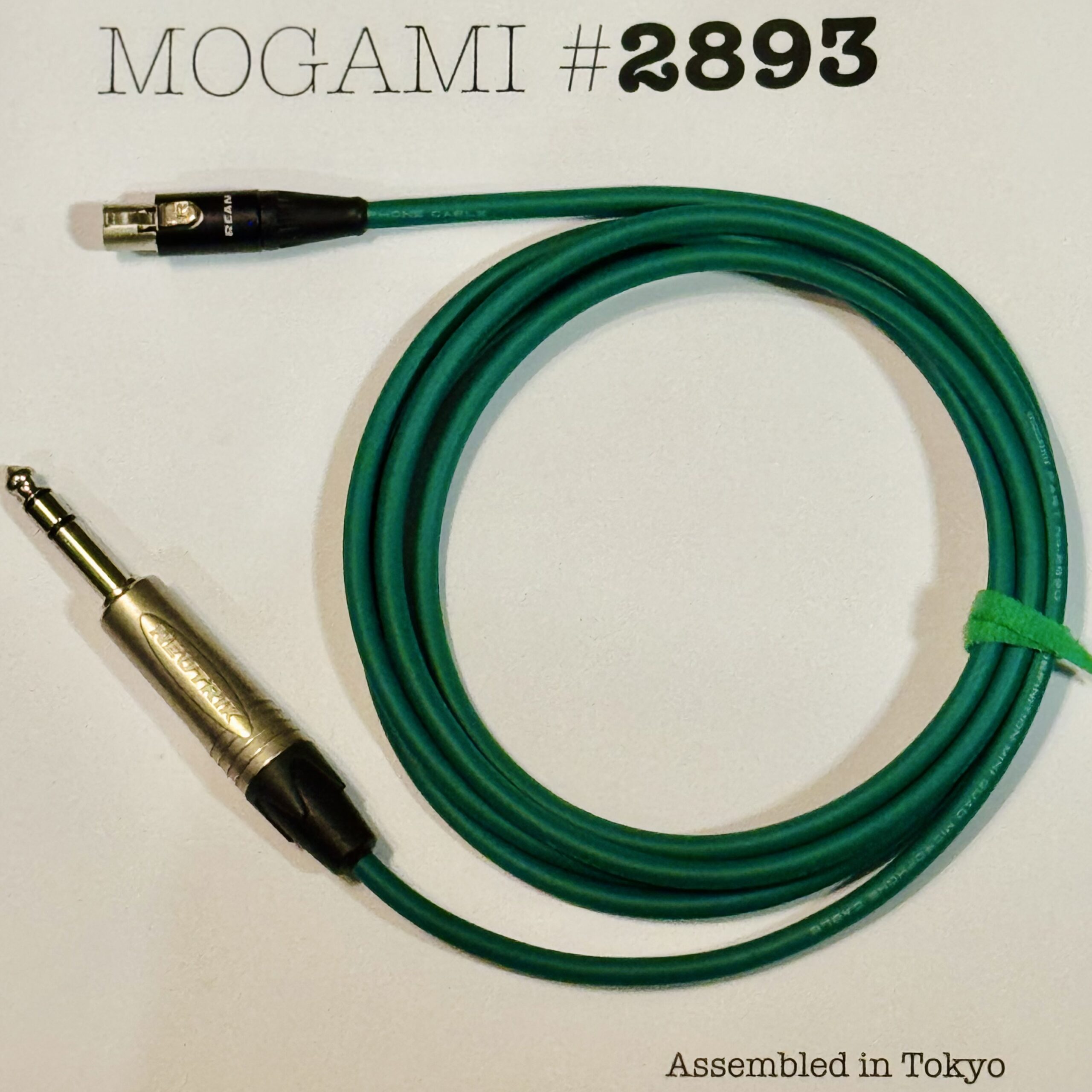 Mogami 2893 Green Replacement Headphone audio cables with RT3FC-B mini XLR F to 1/4 TRS connectors